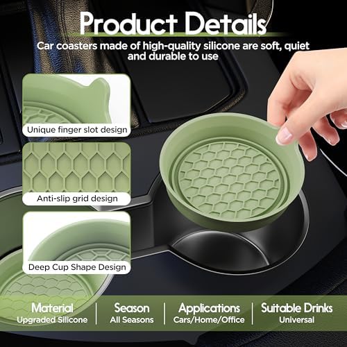 Amooca 4-Pack Car Cup Coaster Silicone Spill-Proof Cup Holder Inserts - Image 6