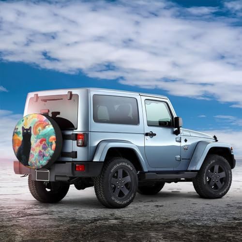 Black Cat Spare Tire Cover Waterproof Wheel Cover 14 Inch Universal Fit - Image 3