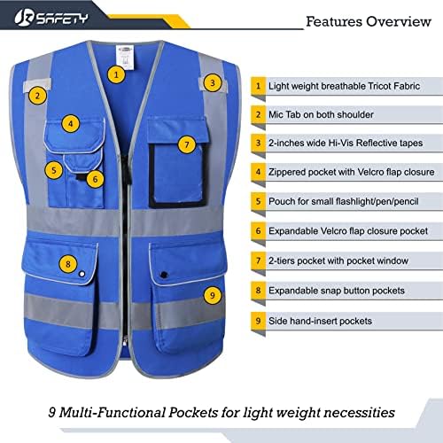 JKSafety Safety Vest for Men Women Reflective Hi Vis JK150 Blue XXL - Image 3