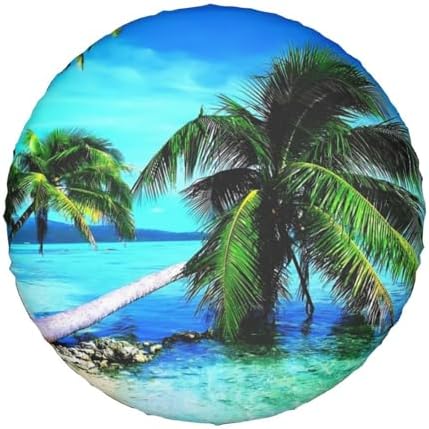 Tropical Palm Trees Ocean Beach Spare Tire Cover Waterproof Tire Wheel Covers - Image 7