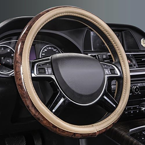 CAR PASS Wood Grain 14.5-15 inch Microfiber Leather Steering Wheel Cover - Image 2