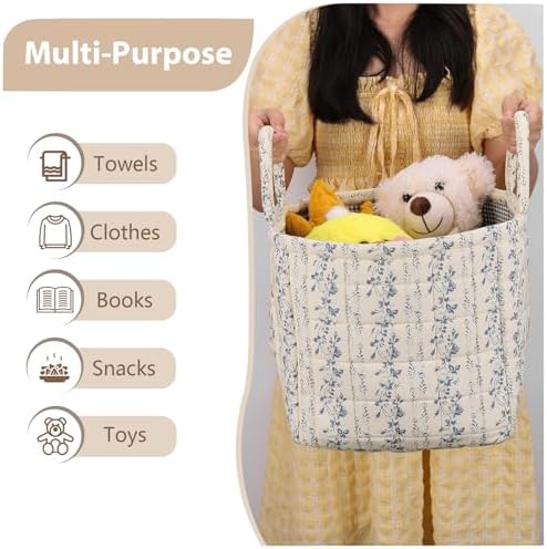 Storage Basket Boho Fabric Large Collapsible Floral Laundry Nursery Hamper - Image 3