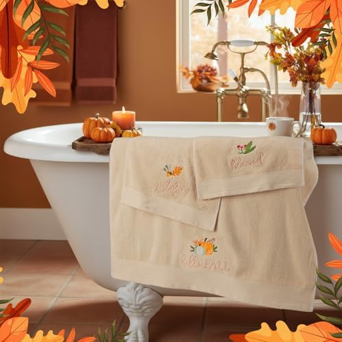 Peryiter 3 Pack Fall Decorative Bath Towel Set - Image 6
