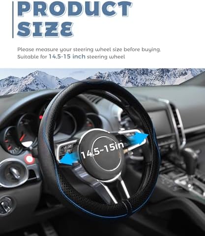Steering Wheel Cover, Car Accessories 14.5-15 Inch Leather Steering Wheel Cover - Image 2