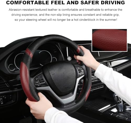 Car Steering Wheel Cover, 15 Inch Premium Leather Breathable Non-Slip Wheels - Image 4