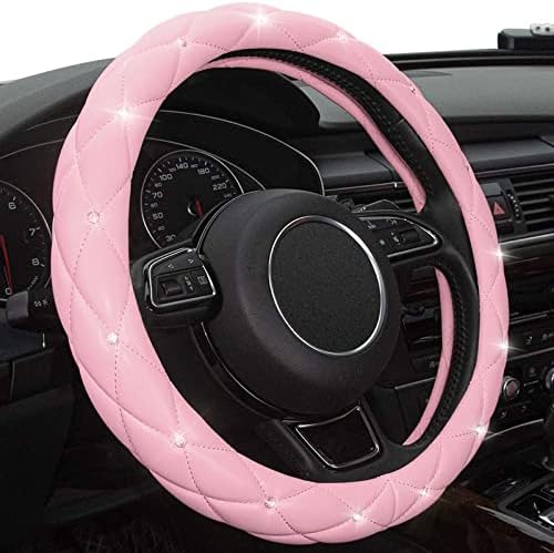 Pink Steering Wheel Cover, Diamond Leather Bling Steering Wheel Cover, - Image 3