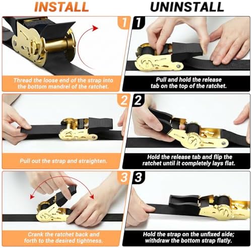 Ohuhu Ratchet Tie Down Straps, Cargo Straps - Image 6