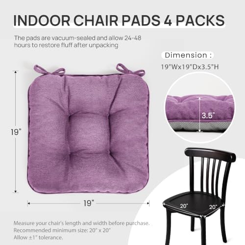 Love's cabin Memory Foam Chair Cushions Set of 4, 19 Inch, Light Purple - Image 2