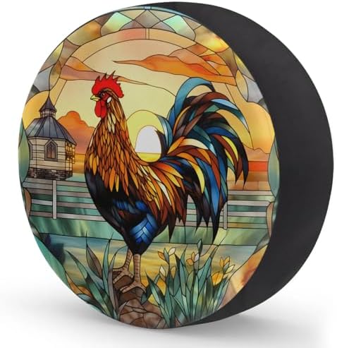 Spare Tire Cover for RV Trailer, Glass Rooster Tire Covers Universal Fit for - Image 2