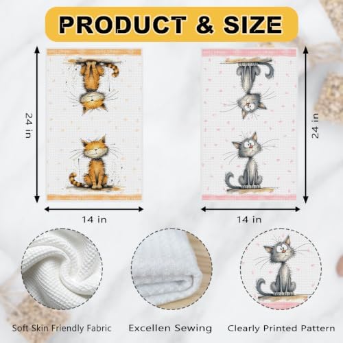 2 Pcs Cute Cat Kitchen Towels, Cat Theme Soft Absorbent Hand Tea Towels 01 - Image 3
