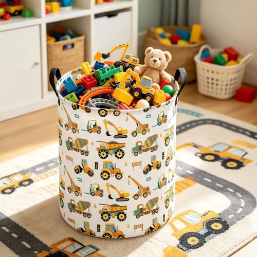 Round Laundry Basket Collapsible Storage Hamper Organizer Engineering Car - Image 4