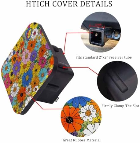 Flowers Tow Trailer Hitch Cover Plug Insert, Abstract Floral Blossom Rose Daisy - Image 3