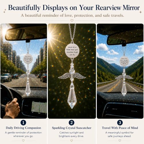 Guardian Angel Car Charm for Rear View Mirror, Never Drive Faster Than Your - Image 4