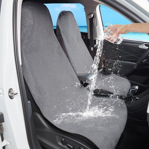 Waterproof Car Seat Cover Bench Grey Full Size Universal Fits Car Sweat Towel - Image 6