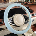 Nappa Leather Ice Silk Fabric Blue Steering Wheel Cover by Binsheo
