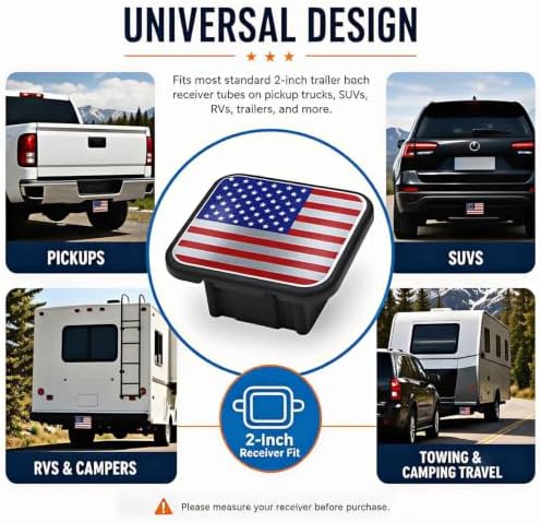 Trailer Hitch Covers American Flag Red, Heavy Duty 2 Inch Hitch Cover - Image 5
