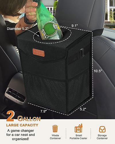Pritent Car Trash Can with Lid Leakproof Car Garbage Bag Vehicle Trash Bin - Image 2
