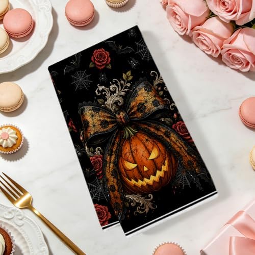 ZHAMEN 2 Pcs Halloween Kitchen Towels, Cat Soft Absorbent Hand Tea Towels - Image 2