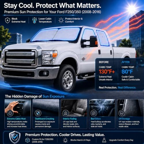 Front Side Window Sun Shade for 2008-2016 Fo'rd F250 F350 Super Duty, 2Dr - Image 3