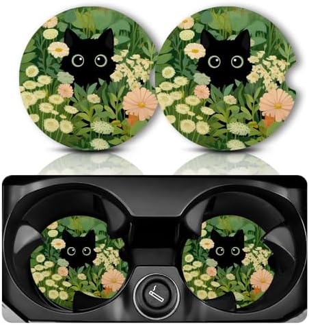 Yonlevres Car Coasters for Cup Holders, 2 Pack, Cute Cat by Yonlevres