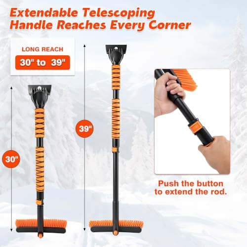 39" Extendable Snow Brush & Ice Scraper, 360° Pivoting Head - Image 4