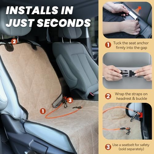 VIVAGLORY Dog Front Seat Cover Car Seat Protector, Heather Khaki - Image 3