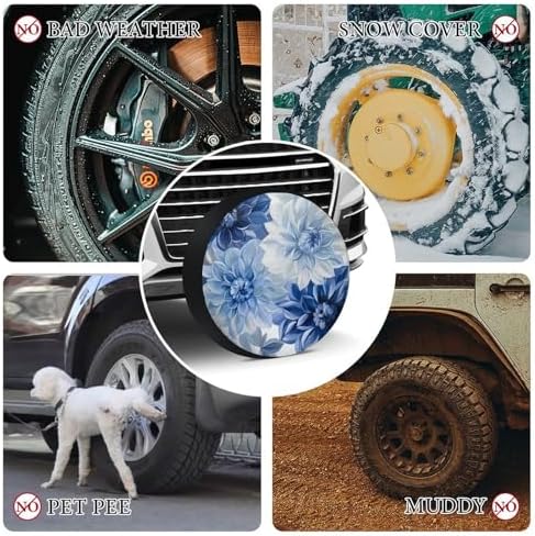 Blue and Grey Dahlia Flower Spare Tire Cover Green and Blue Vintage Floral Boho - Image 7