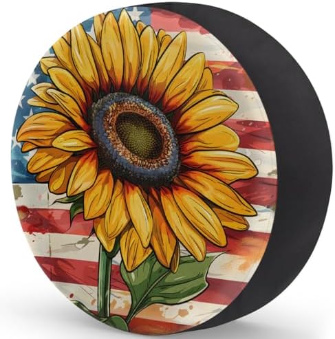 Spare Tire Cover for RV Trailer, American Flag Sunflowers Flower Waterproof Sun - Image 2