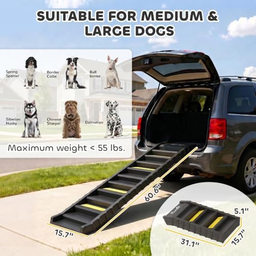 PawHut Dog Ramp for Car Truck SUV Foldable Dog Stairs for Large Dogs Black - Image 3