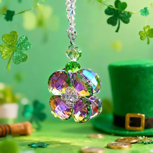 Crystal Four Leaf Clover Car Rear View Mirror Pendant Hanging Ornament - Image 2