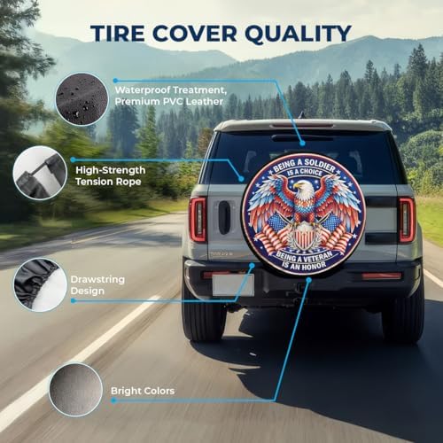 GENANY Veteran Eagle Flag Thick PVC Leather Spare Tire Cover Size 15 - Image 4