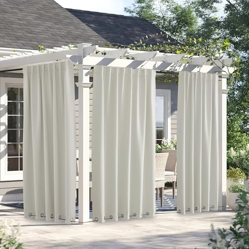 NICETOWN Weighted Curtains for Patio Waterproof W66xL84 Natural 2 Panels - Image 5