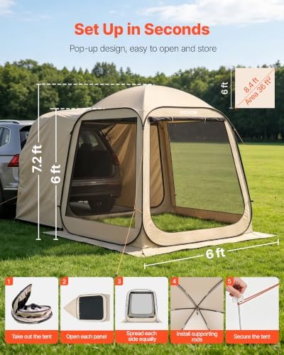 VEVOR SUV Tailgate Tent, 6 x 6 ft Pop-Up Screen House Canopy - Image 2
