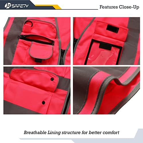 JKSafety Safety Vest for Men Women Reflective Hi Vis JK150 Pink XL - Image 2