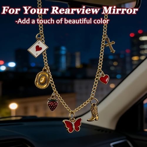 Car Rearview Mirror Charm Gold Hanging Cross Bow Cherry Ornament - Image 4