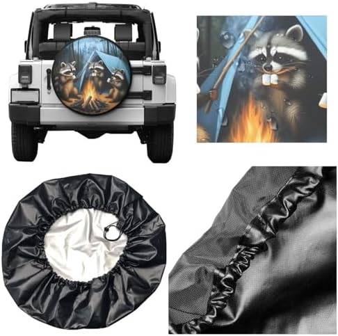 Raccoons Campfire Universal Spare Tire Cover, 15 Inch, Cute Waterproof - Image 5