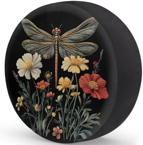 Spare Tire Cover for RV Trailer, Boho Dragonfly Flower Waterproof Sun Leather - Image 2