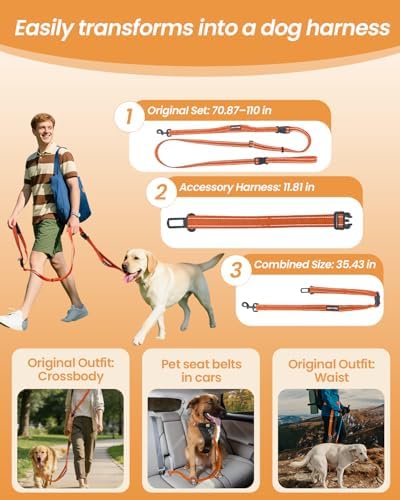 Hands Free Dog Leash with Seatbelt Set, Waist & Crossbody 33-110 lbs - Image 3