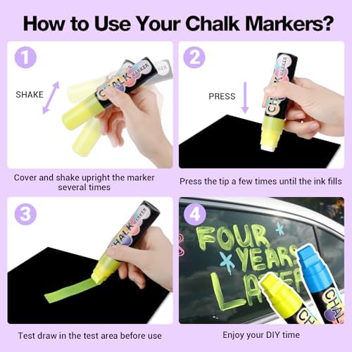 Window Paint Markers for Glass Washable: 8 Pack 15mm Jumbo Liquid Chalk Marker - Image 5