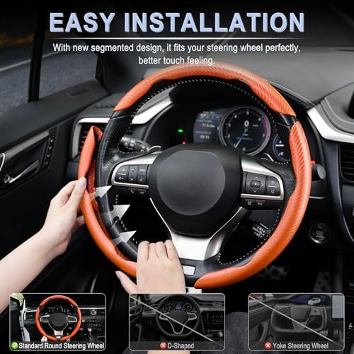 Amiss 3pcs Carbon Fiber Anti-Skid Steering Wheel Cover, Waterproof & Segmented - Image 5