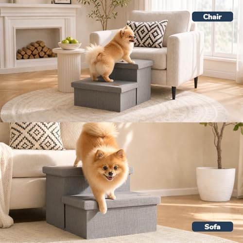 2-Step Wide Dog Stairs with Storage 11" H, Non-Slip Sturdy Pet Steps - Image 6