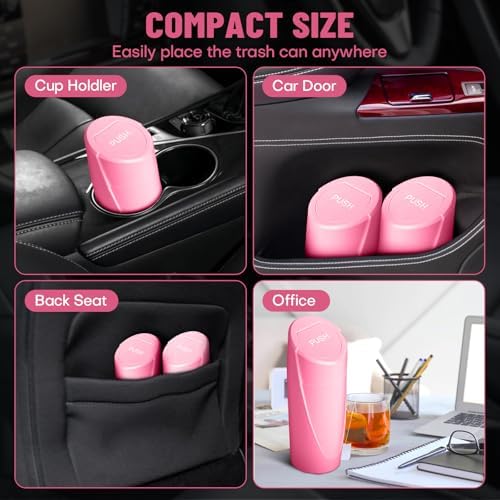 Car Trash Can Bin with Lid-2 Packs Car Garbage Can Cup Holder-Rose Red Mini - Image 3