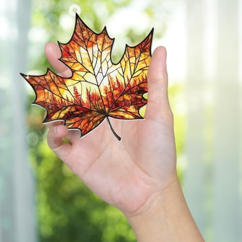 Stained Glass Acrylic Maple Leaf Ornament – Autumn & Christmas Tree Decoration - Image 6