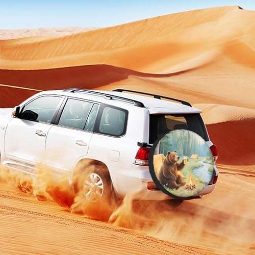 RV Spare Tire Cover for Trailers Happy Camper Bear Waterproof RV Tire Cover - Image 3