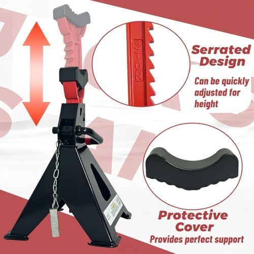 HENBOW Jack Stands, 3 Ton Capacity Black, 1 Pair - Image 3