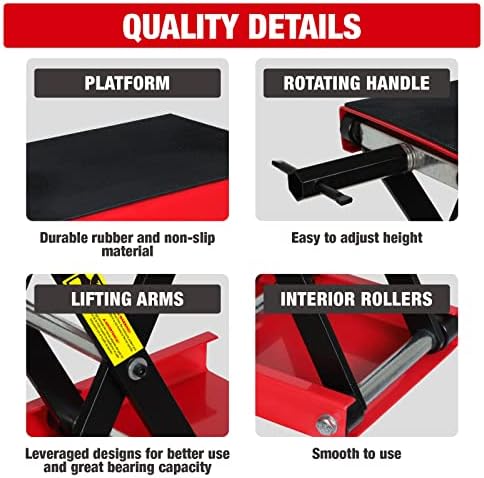 Torin ATRM01101B Portable Steel Motorcycle Lift Scissor Jack: Wide Deck Hoist - Image 4