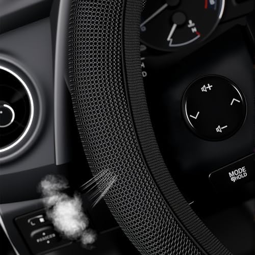 Black Mesh Steering Wheel Cover, Universal 15 inch, Elastic Stretch Microfiber - Image 4
