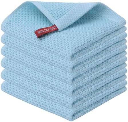 Kitinjoy 100% Cotton Waffle 6-Pack Kitchen Towels, Sky Blue by Kitinjoy