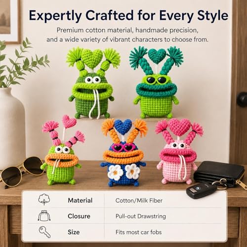 Crochet Key Case for Car Keys, Handmade Drawstring Cover - Image 2