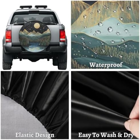 Spare Tire Cover for RV Trailer, Mountains Moon Nature Waterproof Sun Leather - Image 4